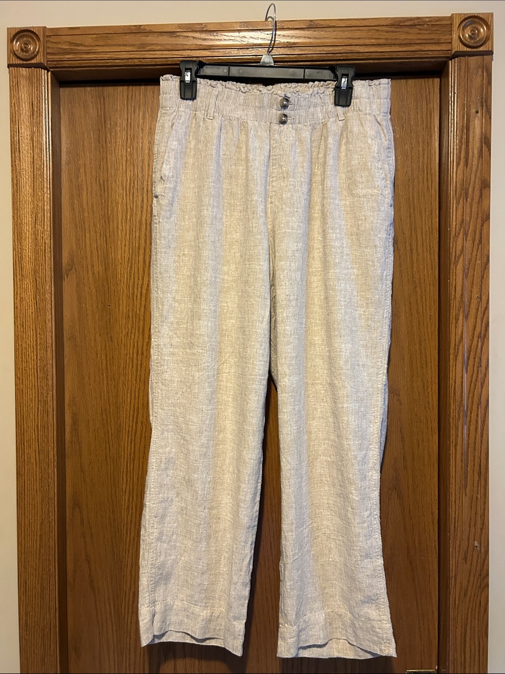 Women’s Casual Linen Blend wide leg Pants (full length)-Light Beige- Size large